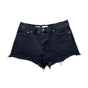 MNG Hailey‎ Shorts Women's Size 12 Black Distressed Frayed Button Fly Cut Off